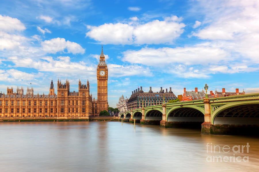 Big Ben, Westminster Bridge on River Thames in London, England, UK Photograph by Michal Bednarek
