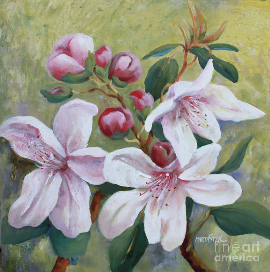Big blooms of rhododendron Painting by Marta Styk