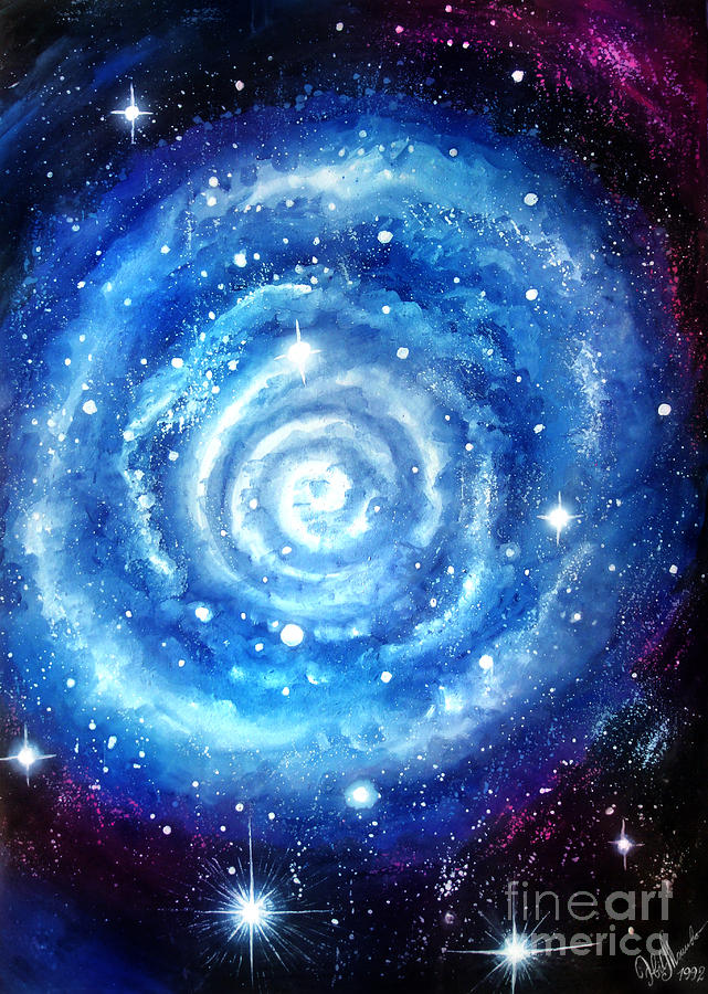 Space Painting - Big blue galaxy nebula, non-standard shape by Sofia Goldberg
