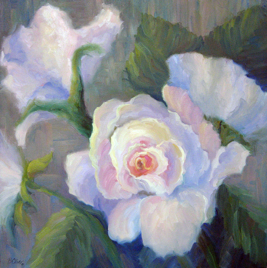 Still Life Painting - Big Blushing Rose by Bunny Oliver