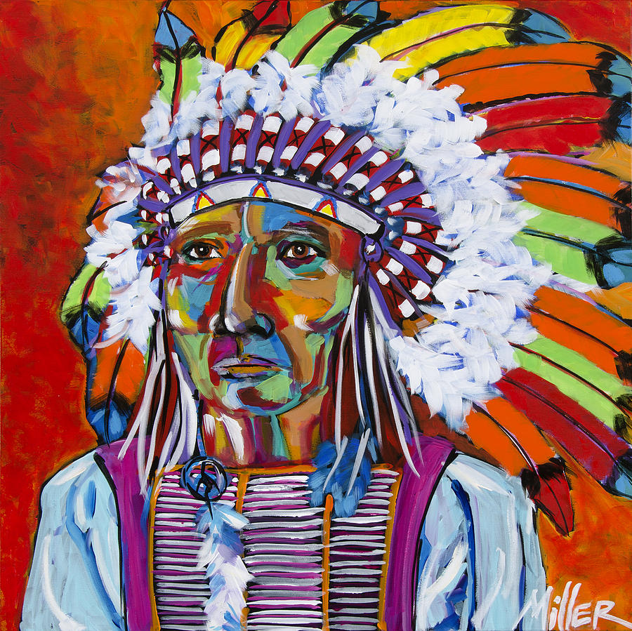 Native American Portrait Painting - Big Chief by Tracy Miller