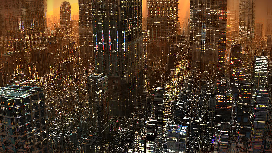Big City Sunset Digital Art by Hal Tenny