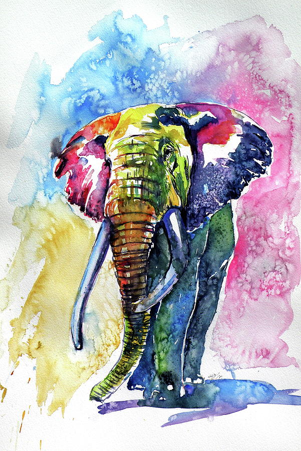 Big colorful elephant 17 Painting by Kovacs Anna Brigitta