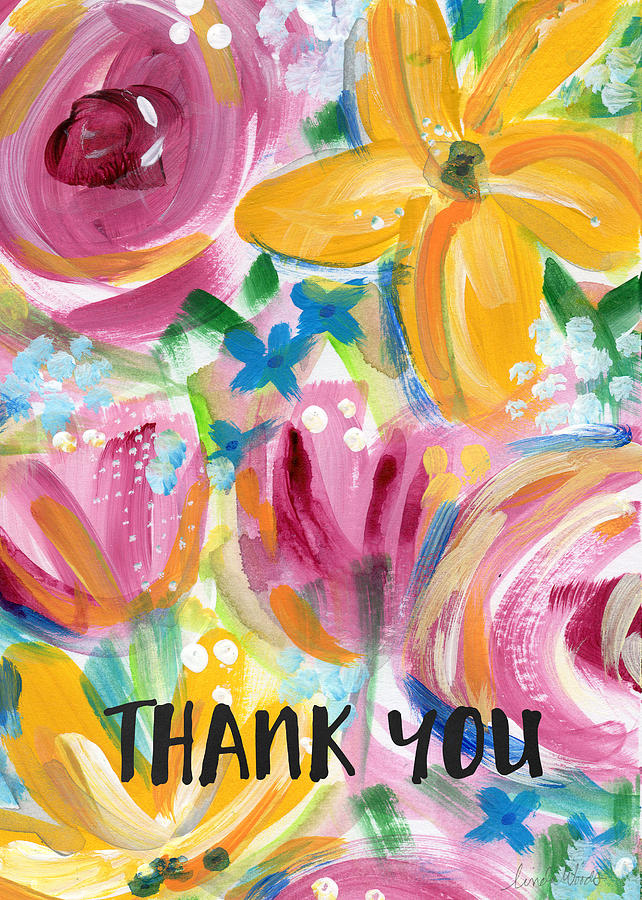 Flower Painting - Big Colorful Flowers Thank You Card- Art by Linda Woods by Linda Woods