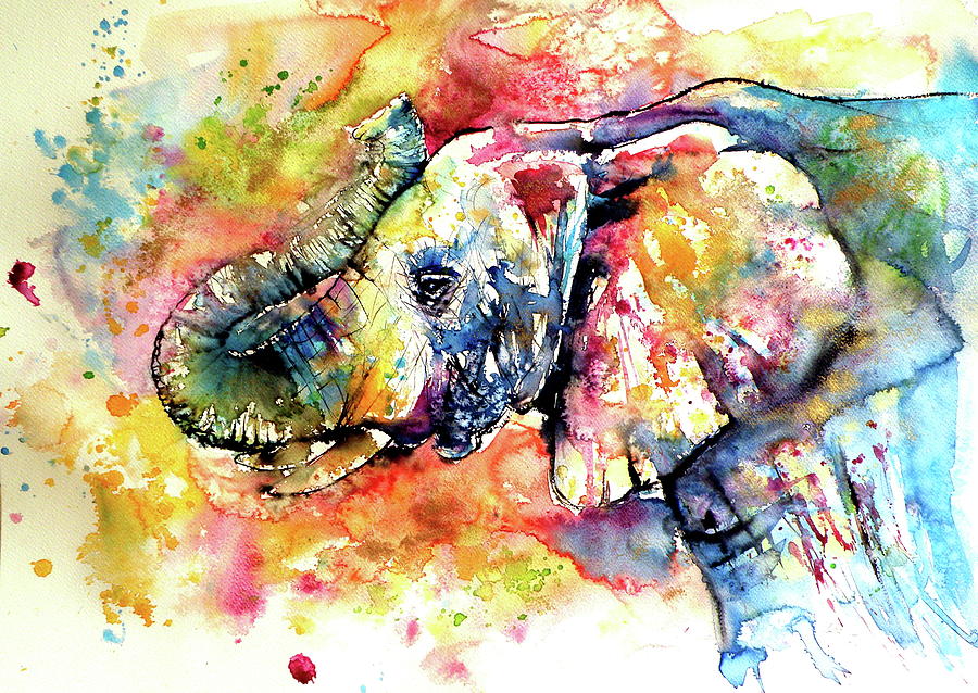 Big colorful majestic elephant Painting by Kovacs Anna Brigitta