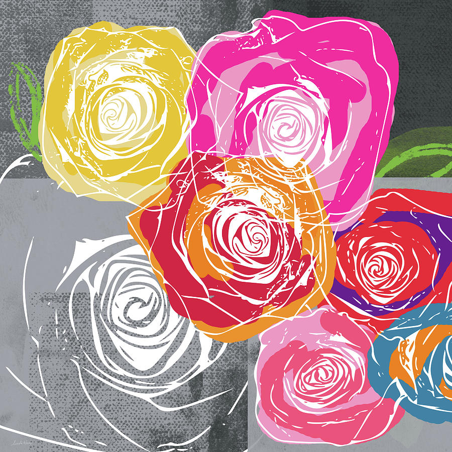 Big Colorful Roses 1- Art by Linda Woods Mixed Media by Linda Woods