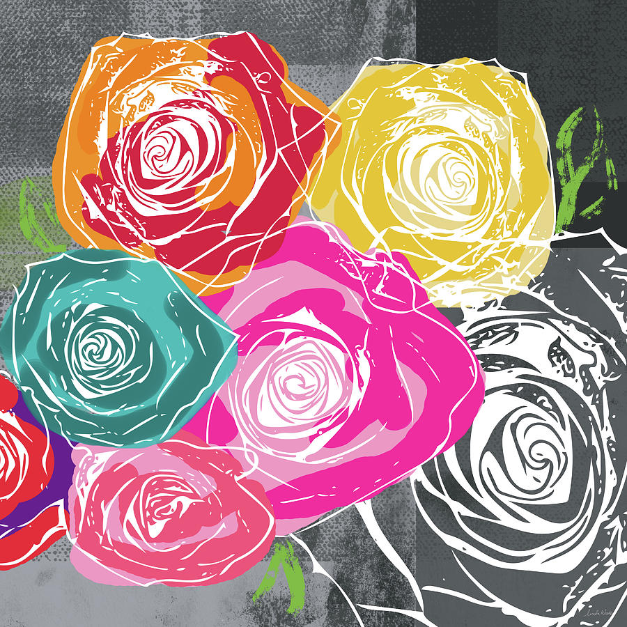 Big Colorful Roses 2- Art by Linda Woods Mixed Media by Linda Woods