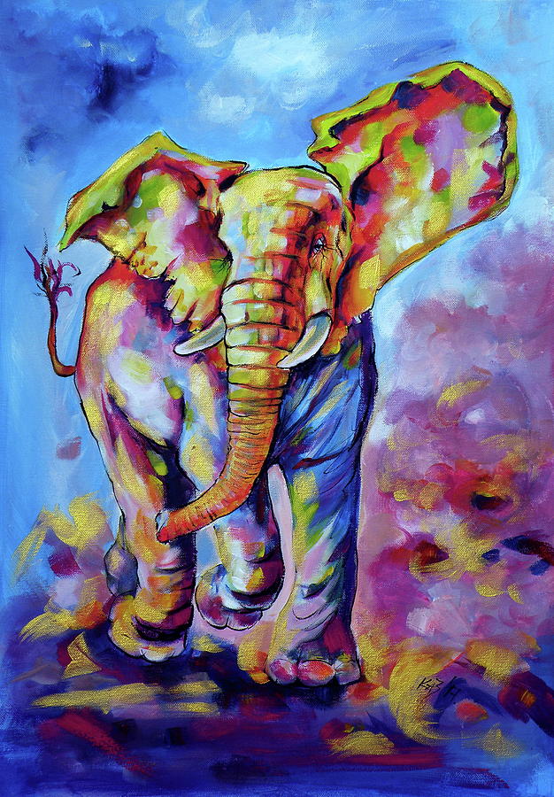 Big cute playing elephant Painting by Kovacs Anna Brigitta