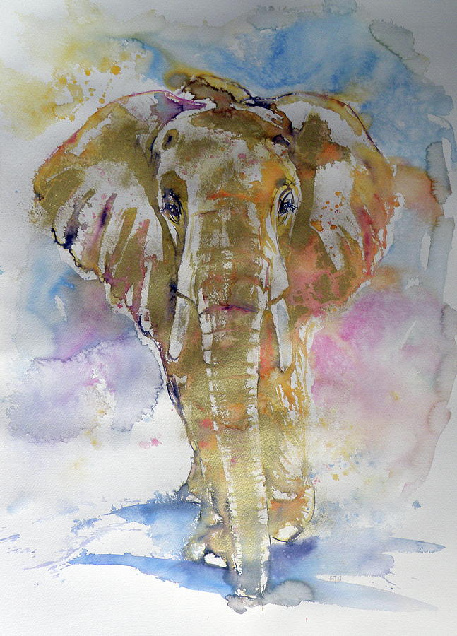 Big elephant in gold Painting by Kovacs Anna Brigitta
