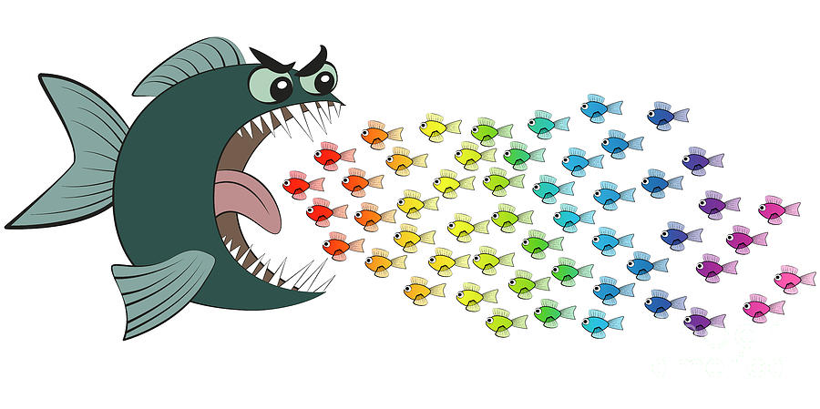 Big Fish Eating Many Small Colorful Fish Comic Digital Art by Peter ...