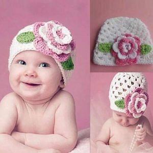 Big Flower Baby Girl Warm White Knitted Hat Photograph by Newborn