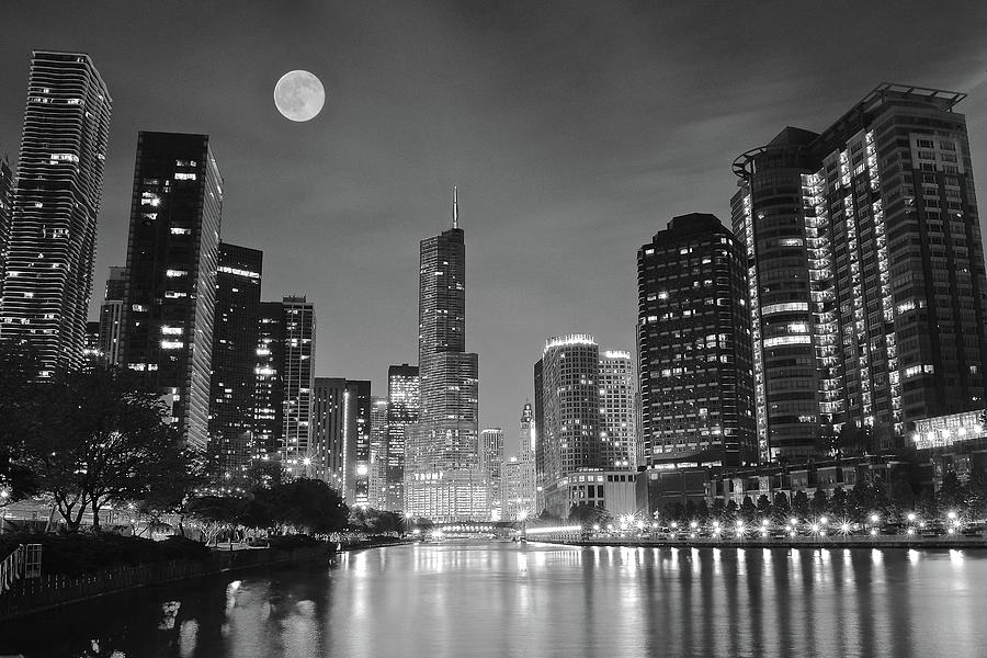 Chicago Photograph - Big Full Chicago Moon  by Frozen in Time Fine Art Photography