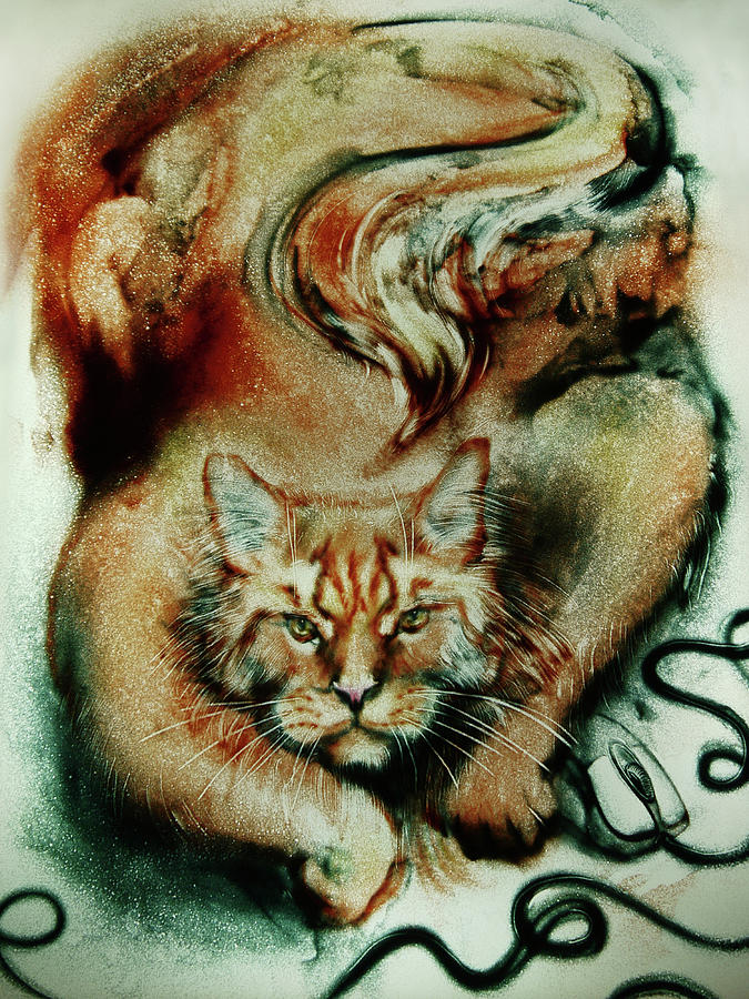 BIG Ginger Cat. Sand Art Drawing by Elena Vedernikova