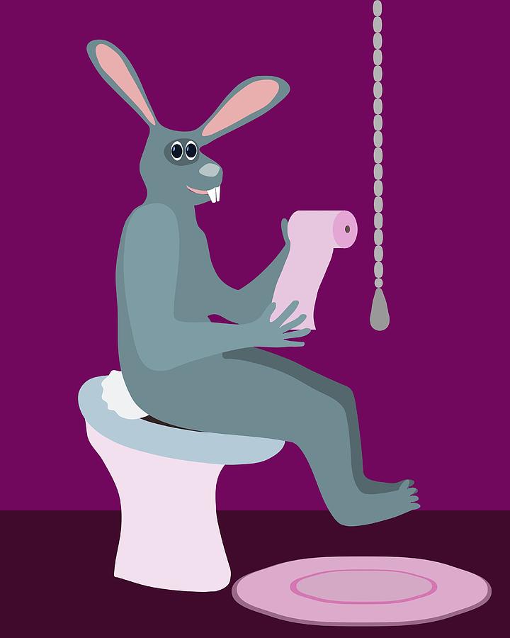 Big Gray Rabbit On Water Closet Digital Art