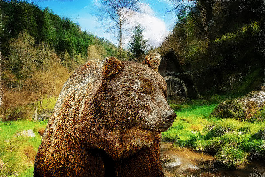 Big Grizzly Bear And Beautiful Mountains Landscape Digital Art By ...