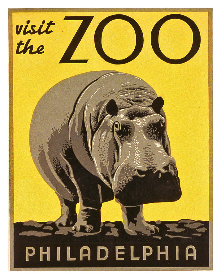 Big Hippo, visit the zoo in Philadelphia, travel poster Painting by Long Shot