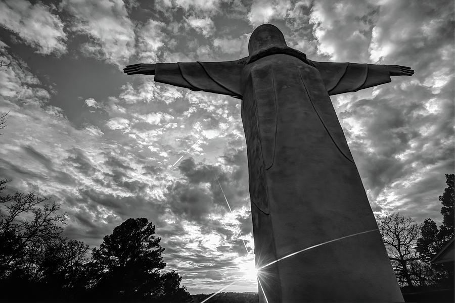 Jesus Christ Photograph - Big Jesus - Christ of the Ozarks in Black and White by Gregory Ballos