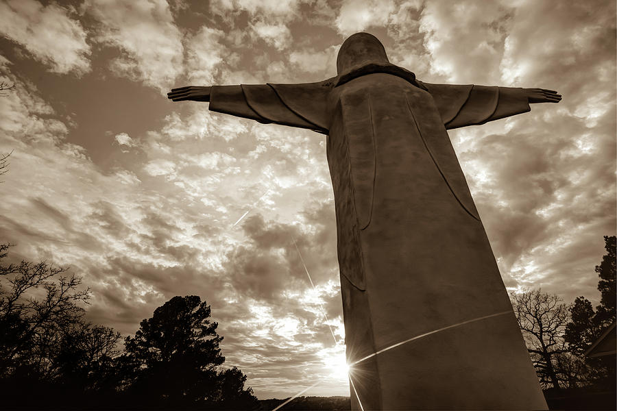 Jesus Christ Photograph - Big Jesus - Christ of the Ozarks in Sepia by Gregory Ballos