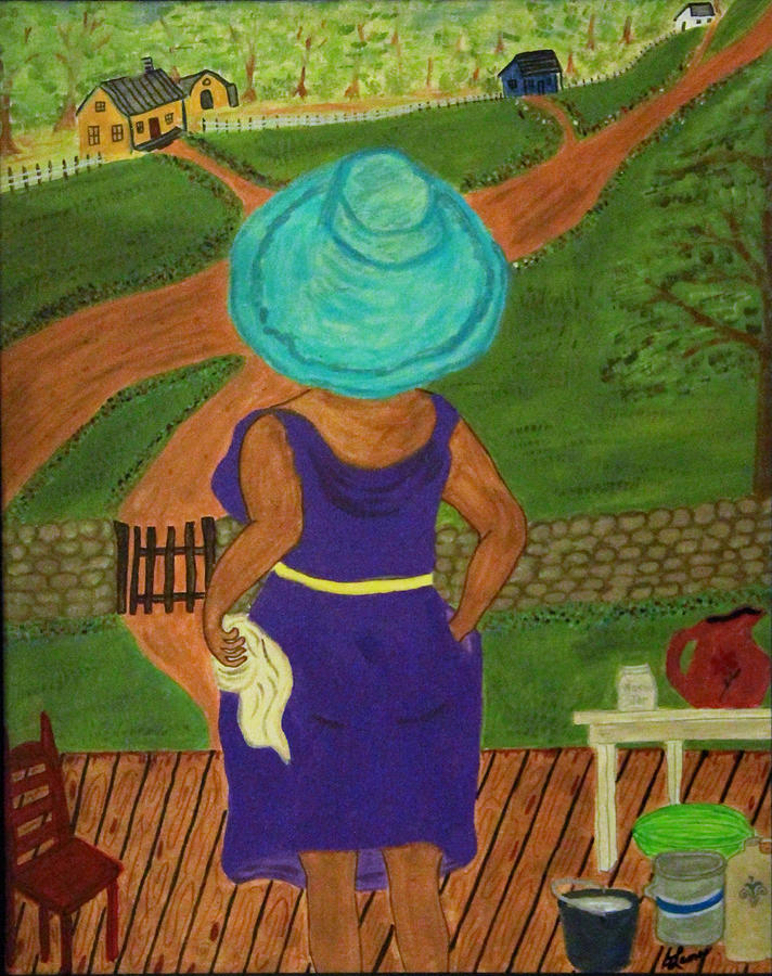 Purple Dress Painting - Big Mama On The Porch by Suzon Lemar