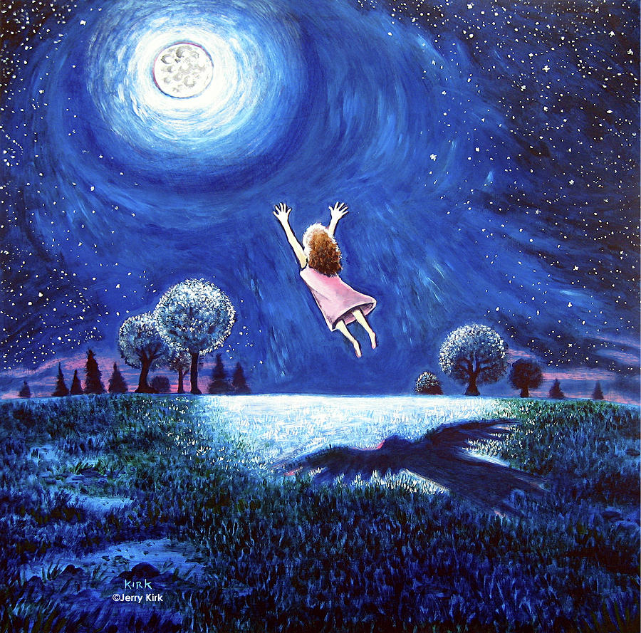 Fantasy Painting - Big Moon Hug by Jerry Kirk