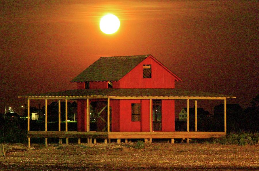 Big Moon Over Red Shack Photograph by Catie Canetti