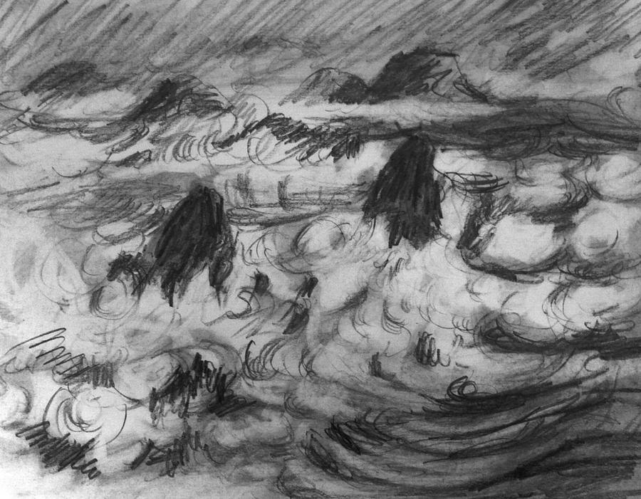Big ocean waves Drawing by Hae Kim