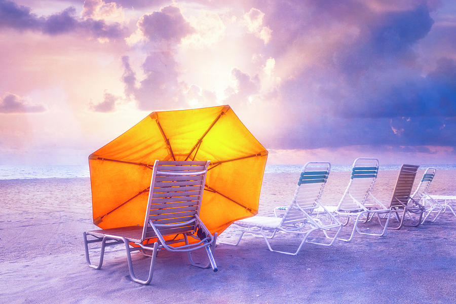 Big Orange Beach Umbrella on a Dreamy Morning Photograph by Debra and Dave Vanderlaan