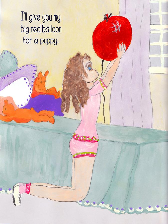 Big Red Balloon for Puppy Drawing by Rosalie Scanlon