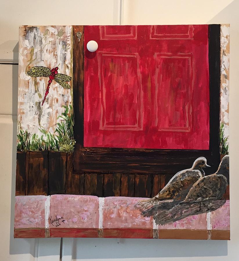 Big Red Door with Two Chicks Painting by Kenlynn Schroeder