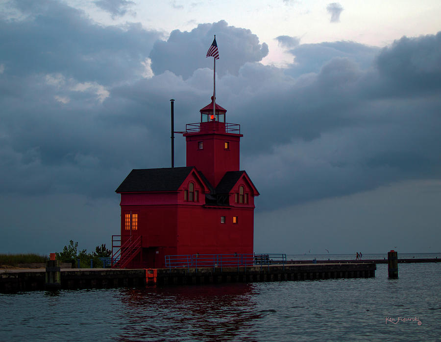 Big Red Lighthouse Holland Michigan Grey Skies Photograph by Ken Figurski