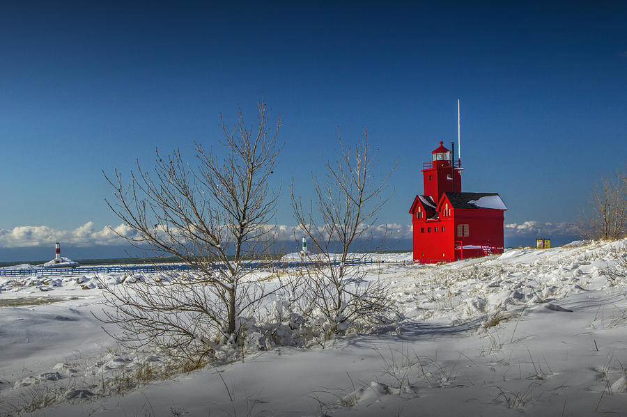 Big Red Lighthouse in Winter Photograph by Randall Nyhof