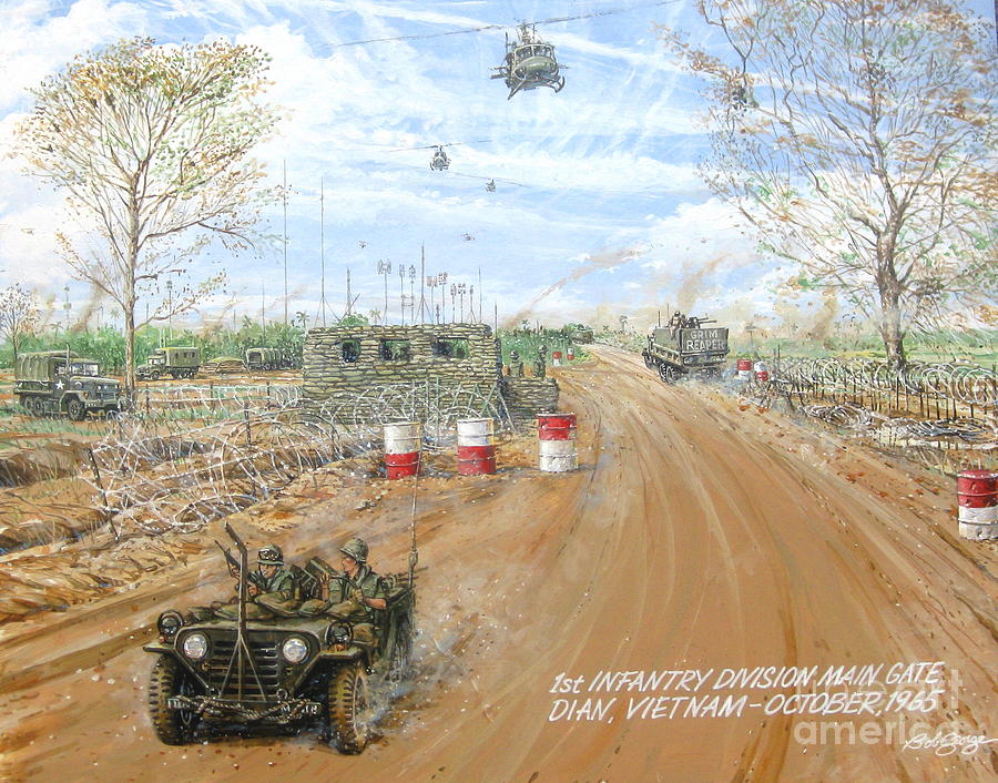 Big Red One Main Gate Di An Vietnam 1965 Painting by Bob George