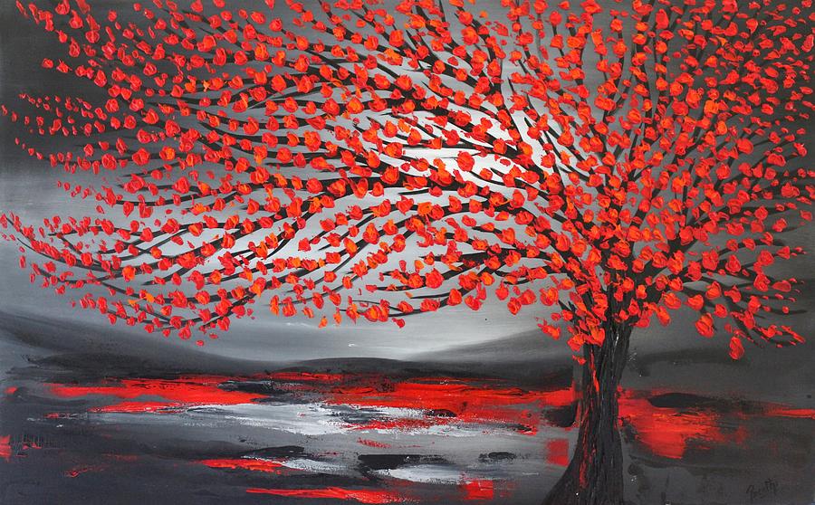 Big Red Tree Painting by Preethi Mathialagan