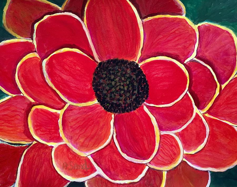 Big red zinnia flower Painting by Anne Sands