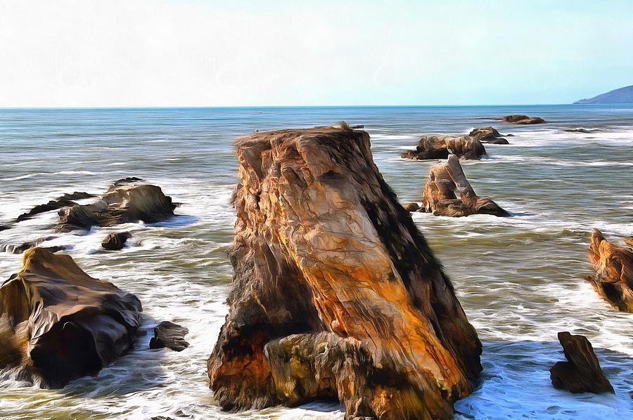 Big Rocks in Grey Water Painting Photograph by Barbara Snyder