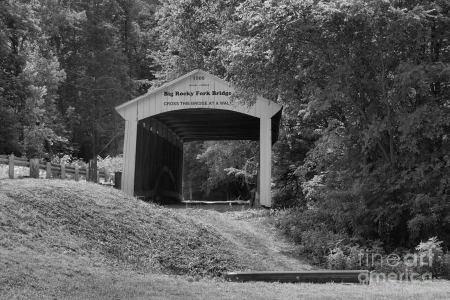 Big Rocky Fork Covered Bridge Black And White Photograph by Adam Jewell