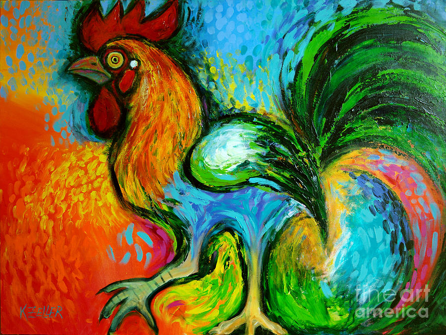 Big Rooster Painting by Karin Zeller
