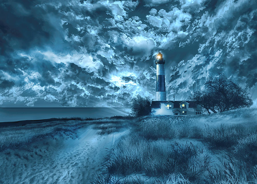 Lighthouse Painting - Big Sable Lighthouse 3 by Bekim M