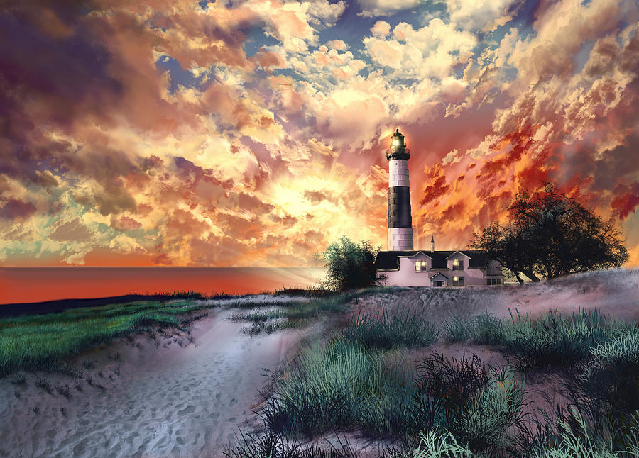 Big Sable Lighthouse Painting by Bekim M