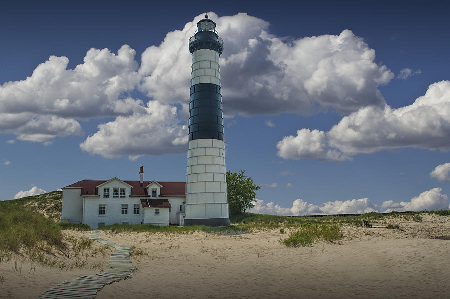 Big Sable Lighthouse under Cloudy Blue Skies Photograph by Randall Nyhof