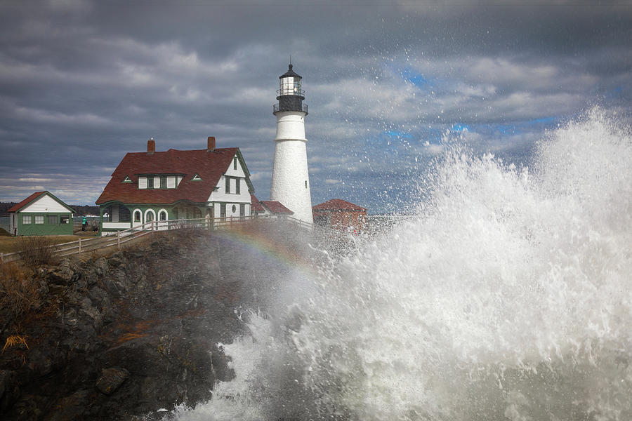 Big Surf at Portland Head Light Photograph by Colin Chase