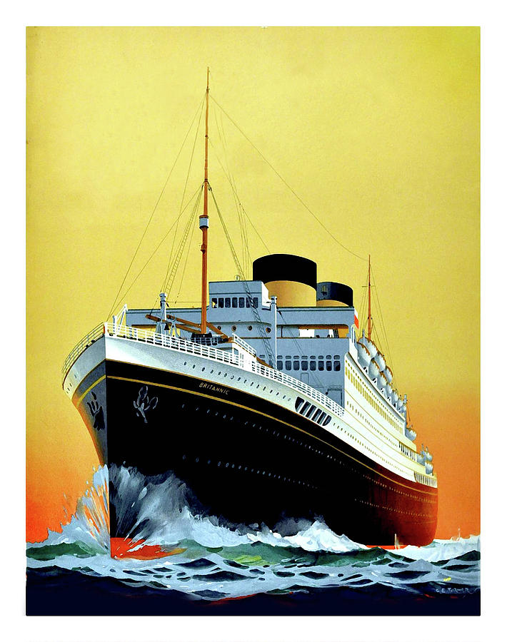 Vintage Painting - Big tourist cruiser, vintage travel poster by Long Shot