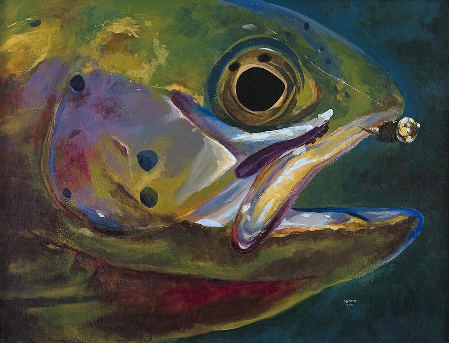 Big Trout Painting by Les Herman