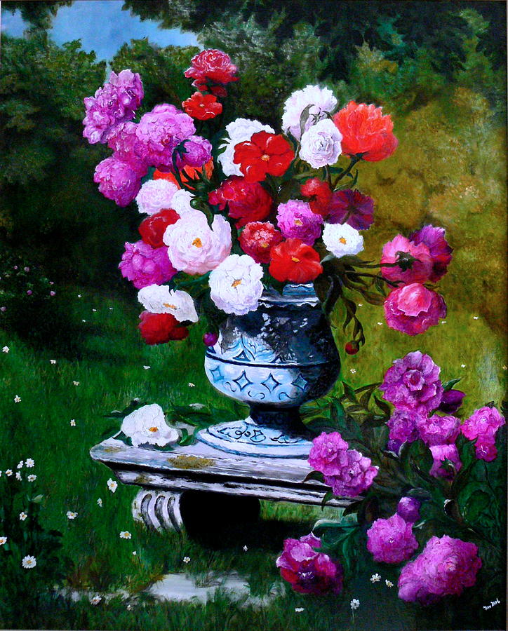 Stilllife Painting - Big Vase With Peonies by Helmut Rottler Stilllife Painting - Big Vase With Peonies by Helmut Rottler