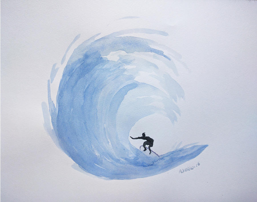 Big Wave Surfing Painting by Edwin Alverio