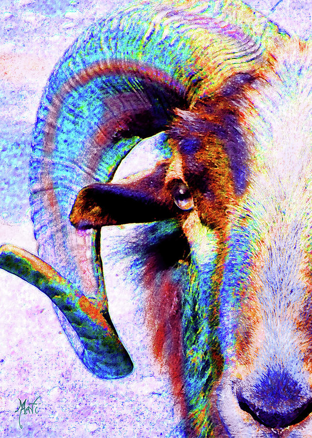 Bighorn Sheep Portrait Mixed Media