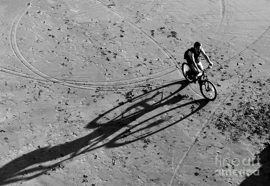 Bike and Shadow - San Francisco Beach at Dusk Photograph by Carlos Alkmin