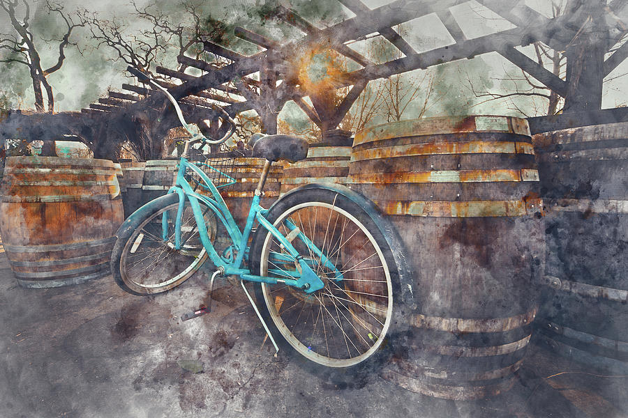 Bike and Wine Barrels in Napa Photograph by Brandon Bourdages