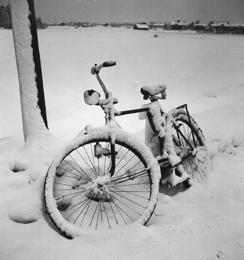 Bike in the Snow Christmas Card Photograph by German School