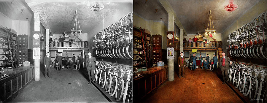 Bike - Store - Haverford Cycles 1919 - Side by Side Photograph by Mike Savad